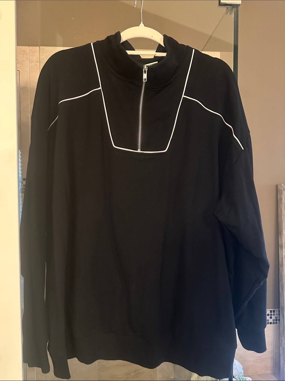Ava & Viv Black Half-Zip Sweater with White Contrast Piping